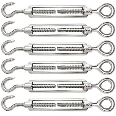 6 Pièces Tendeur Cable M6 Tendeur Cable Inox 304 Réglable Crochet de Ridoir et Oeil pour Tendeur de Fil Cable Acier Corde Crochet Tendeur Accessoires (1/5)