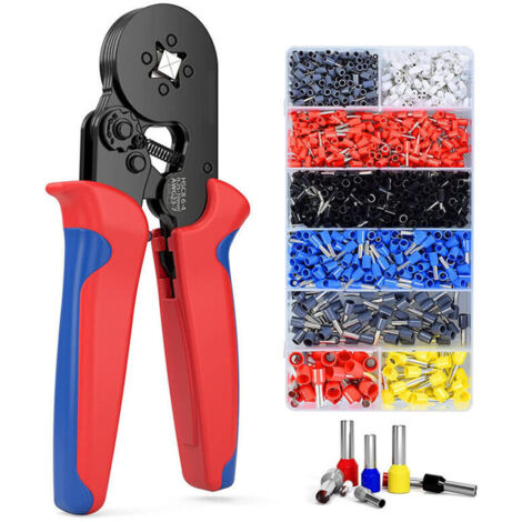 Pince à Sertir, Kit D'outils de Sertissage avec 1200 Cosses Embouts de Câble Pince à Embout Réglable, Pince à Sertir les Embout Fil Electrique(Pince à sertir+1200 cosses)rouge,