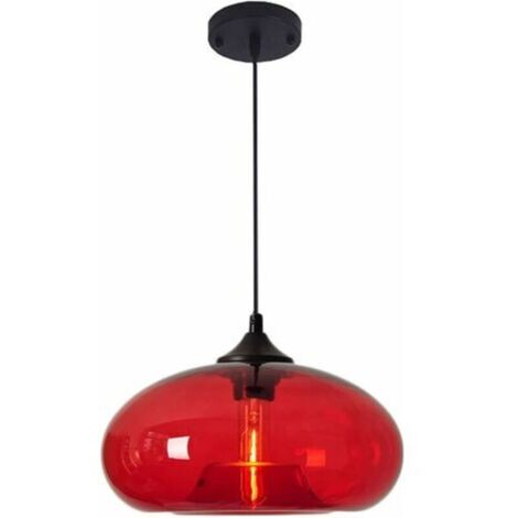 Suspension Industrielle Vintage Ronde en Verre Coloré, Lampe Suspendue au Plafond Retro Loft Bar E27, Lustre Pour Cuisine Salle À Manger Chambre (Rouge) [Classe énergétique A+] - RWSuspension (1/5)