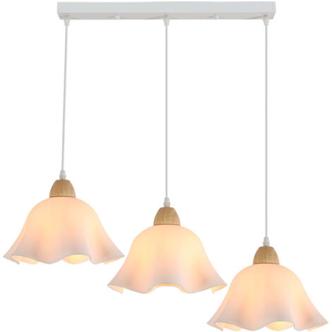 Suspension Luminaire Industriel, Plafonnier lustre en Bois E27, Luminaire Plafonnier Vintage Blanc Réglable en Hauteur pour Salon Cuisine, Chambre, 3 Ampoules NON INCLUSES (1/5)