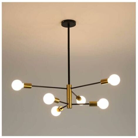 Plafonnier Moderne, Angle Orientable 180° 6-Lumières E27 Lustre Industriel, Lampe de Plafond Vintage en Métal Noir Lampe Suspension Rétro pour Salon Chambre Cuisine Café Restaurant (1/5)