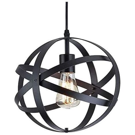 Suspension Industrielle Vintage E27 Métal Lustre de Cuisine avec Câble Réglable 100CM Pour Escalier Cuisine Salon Café Hôtel - Noir (Ampoule non incluse) (1/5)
