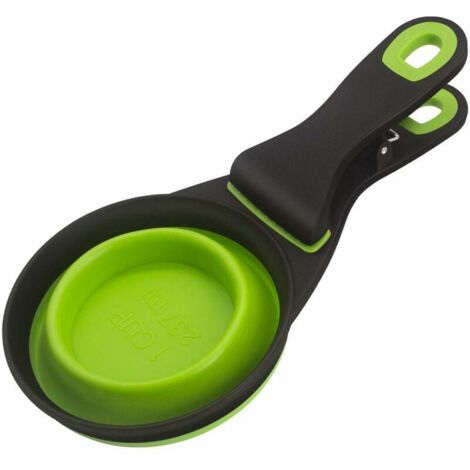 Support de sac de céréales pliable en TPE 3 en 1 pour animaux de compagnie, tasse à mesurer pour nourriture pour chien (S, vert) (1/5)