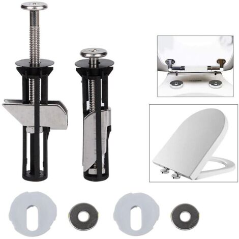 Kit de remplacement de vis de siège de toilette universel 2 pièces, boulons de charnière de siège de toilette robustes en acier inoxydable avec deux tailles de rondelles métalliques pièces de r (1/5)
