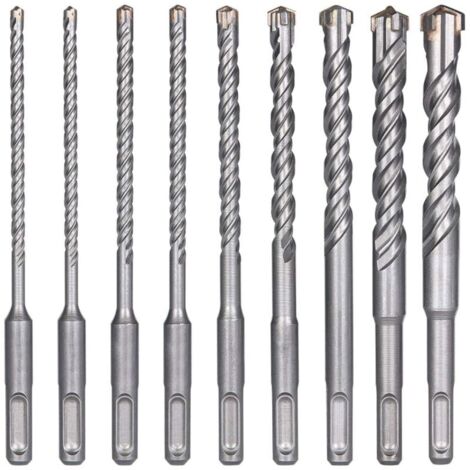 Forets à Béton, 9PCS (5 mm 16x160 mm) Foret Carrelage, à Percussion Électrique SDS-Plus pour Perforateur, Forets Transversaux, Brique, Pierre, Naturelle, Métal (1/5)