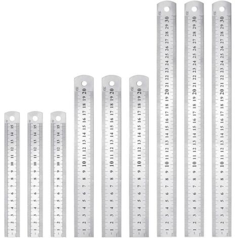 9 PCS Règle en Acier Inoxydable 15cm 20cm 30cm Règle Metallique Taille Double Face Regle Menuisier Antirouille Durable pour Etudiants Ingénieurs Architectes Enseignants Designers Bureau (1/5)