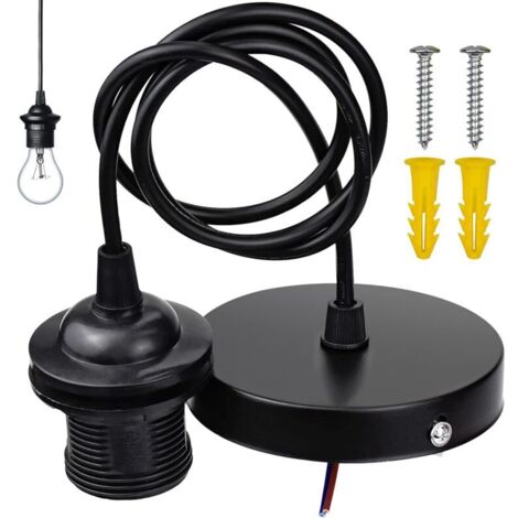 Monture de suspension E27 – Câble réglable 100 cm – Douille en fer métallique – Installation rapide pour bars et cafés – Noir (1/5)