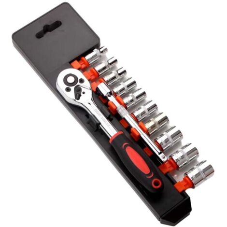 Jeu de 12 clés à cliquet de 6,35 mm, jeu d'outils de mécanicien et jeu de douilles avec poignée à cliquet bidirectionnel à dégagement rapide et tige d'extension (1/5)