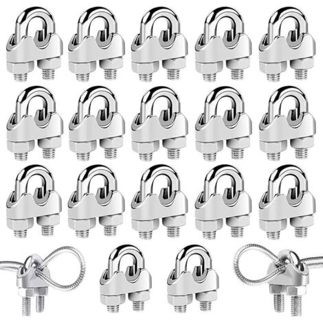 18 Pièces Serre Cable Acier,Serre Cable Inox 304 U Boulon Clip de Câble Métalliques,Pour Câble Métallique en Acier de M3 mm/M4 mm/M5 mm,Corde (Trois Tailles) (1/5)