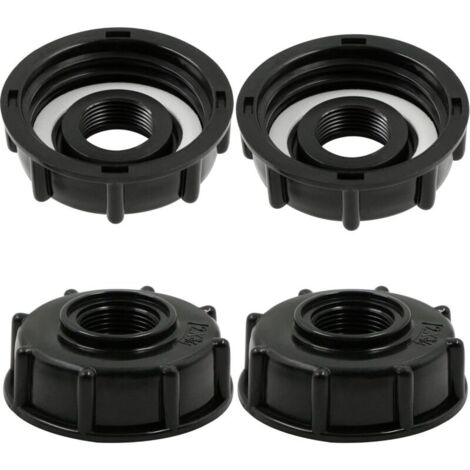 Adaptateur de Réservoir IBC Connecteur - Baril Raccord Tuyau Accessoires Bouchon Conteneur - pour Robinet de Jardin D'adaptateur Cuve Sortie Raccord 3/4 Pouces - 4 Pièces Noir (1/5)