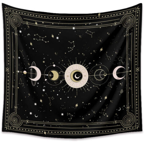 Tapisserie murale motif carte de tarot noir mystérieux ciel étoilé - Décoration murale pour chambre à coucher - Noir - 200 x 150 cm (1/5)