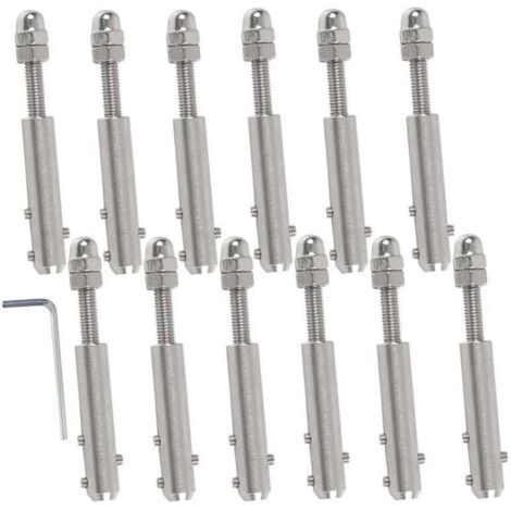 Tendeur de câble métallique inoxydable 4 mm – Lot de 12 pièces avec clé en L – Fixation pour haubanage et câbles en acier - mm-12 (1/4)