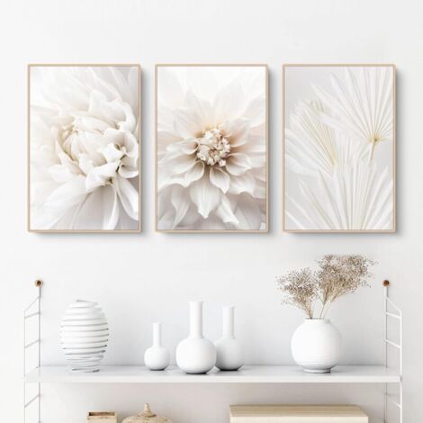 Ensemble de 3 affiches, images de fleurs de roses blanches, images sur toile modernes, sans cadre, images murales, ensemble d'images bohème (1/5)
