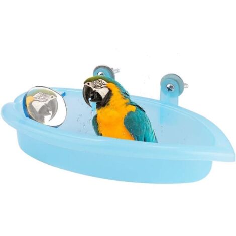 Baignoire Perroquet Boîte de Douche de Bain d'oiseaux avec Miroir Baignoire Suspendue Jouet Accessoire de Cage à Oiseaux (Bleu) (1/5)