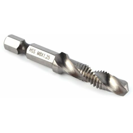 M8 Combinaison Drill Tap Bit HSS Hex Métrique Ebavurez Fraiser Bits Jeu de récompenses métrique,1/4"Pièce d'outils outil de taraudage forets à tarauder (1/5)