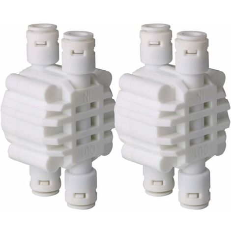 2 Pcs 1/4 inch 4 Voies Auto Shut Off Valve, Pousser Les raccords pour Le Système De Filtre À Eau Osmose Inverse Ro (1/5)