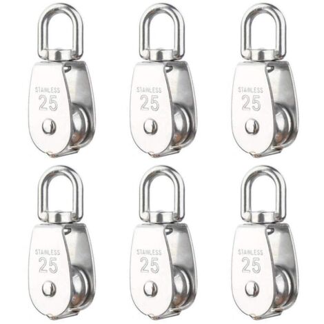 Lot de 6 poulies de levage M25 – Charge maximale 150 kg – Acier inoxydable 304 résistant à la corrosion – Rotation 360° pour éviter les nœuds (1/5)