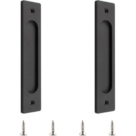 1 Pc poignées de porte coulissante rectangulaires encastrées en alliage d'aluminium noir mat avec vis de montage pour porte coulissante de grange (1/5)