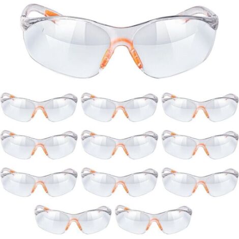 Lunette de Protection Travail - Lot 12x Lunettes de Sécurité Transparente avec Verres en Plastique - Lunette Protection Bricolage Poussiere Chimie Lycée Laboratoire Homme (1/4)