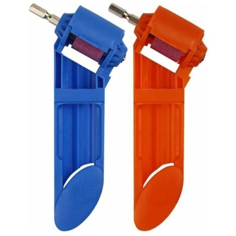 2 Pcs Foret Aiguiseur Foret,Outil D'AffûTage de Foret Portable, Fait de Plastique ABS de Haute Qualité et de Meule en Corindon Brun,de Haute Dureté (Bleu,Orange) (1/4)