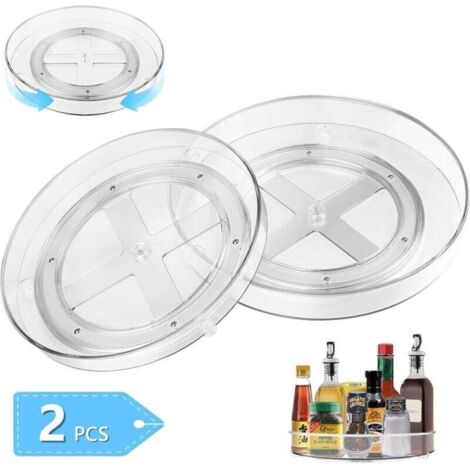 2 Pièces Plateau Tournant Cuisine Rotatif 360°, Transparent Plastique Étagère Lazy Susan Rangement Organisation Placard pour Epices Snack Bouteille, Cosmétique, Fruit Organisateur Frigo (23.5cm+27cm) (1/4)