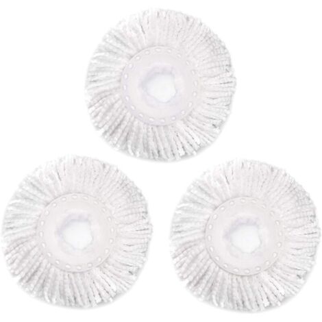 Lot de 3 têtes de rechange pour balai rotatif Hurrica, Mopnad, Cassabel et autres systèmes de balai rotatif 360°, recharges de balai rotatif en microfibre (3 pièces, blanc) (1/4)