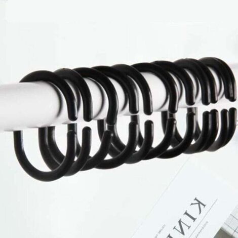 12PCS Noir anneaux coulissants en plastique pour rideau de douche (1/4)