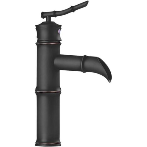 Bathroom Single Handle Faucets Modern Single Hole Bathroom Lavatory Vessel Sink Faucet, robinet d'eau chaude et à eau froideo, (Noir, 2D) (1/4)