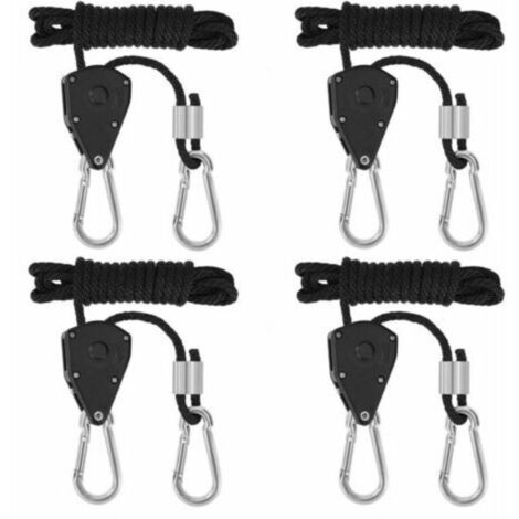 Corde à Cliquet Réglable Sangle à Cliquet Corde Heavy Duty Rope Ratchet pour Lampe Plantes Capacité de 150 LB par Paire 1/8 Pouces 2 Paire (1/4)