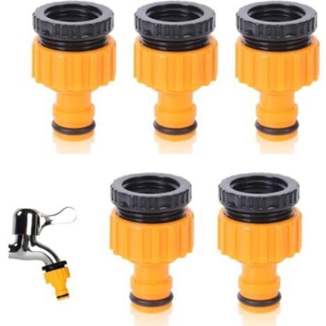 Adaptateurs de robinet, connecteurs filetés 2 en 1 pour tuyau d'arrosage de 3/4" et 1/2", paquet de 5 (1/4)
