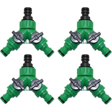 Lot de 4 connecteurs de tuyau d'arrosage à 2 voies, répartiteur en Y, raccord rapide avec valves marche/arrêt, pour irrigation de jardin en plein air, arrosage (1/4)