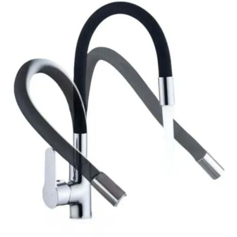Mitigeur Évier avec Bec Flexible, Robinet de Cuisine, Cuisine Mitigeur Flexible Rotative à 360°, Noir (1/4)