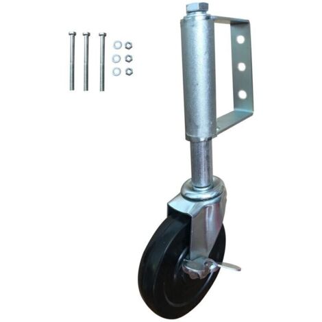 Roulette de portail à ressort 10,2 cm avec frein, roulettes de portail robustes avec patin de montage universel, capacité de charge de 113 kg, 10,2 cm (12,7 cm (1 pièce)) (1/4)