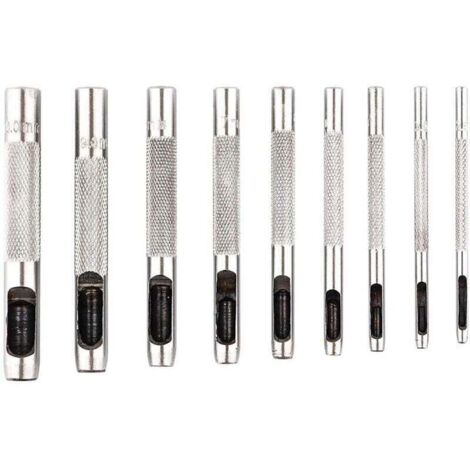 Lot de 9 poinçons creux en acier de 2,5 à 10 mm pour le cuir, pour montres, tissus, ceintures, joints avec sac de rangement (1/4)