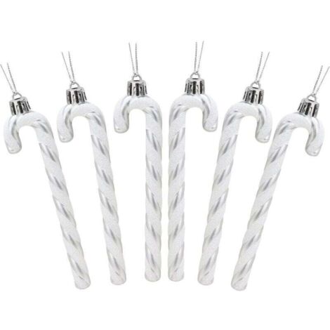6 Pcs Christmas Concepts Paquet De 6-13cm (Argent et Blanc) De Canne en Bonbon Glitter Décorations d'arbre De Noël (1/4)