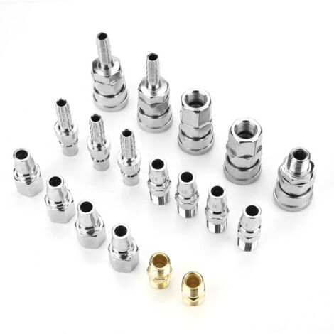 Kit de 18 raccords rapides pour tuyau de compresseur d'air 1/4" - Pièces pneumatiques en fer (1/5)