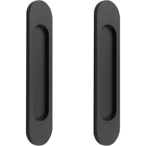 (Noir) Lot de 2 poignées de porte coulissante ovales autocollantes pour portes coulissantes de grange, fenêtres, armoires (1/4)