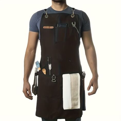 Tablier en Toile Épaisse Style Européen – Bretelles Croisées, Multi-Poches pour Travail, Jardinage et Cuisine (1/3)