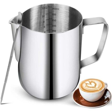 Mousseur à lait en acier inoxydable de 350 ml avec stylo décoratif et tasse à mousser le lait. (1/4)
