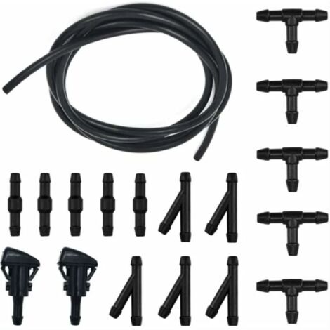 Durite Lave Glace, Kit de Tuyau Essuie Glace, 5M Tuyau de Liquide de Lave-Glace, avec raccord de tuyau 15 Pices + 2 Pcs Buse (1/4)