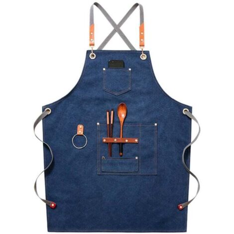 (Bleu)Tablier de cow-boy de haute qualité avec poches pour coiffeur, peintre, jardinier, styliste de coiffure pour femme et homme (1/4)