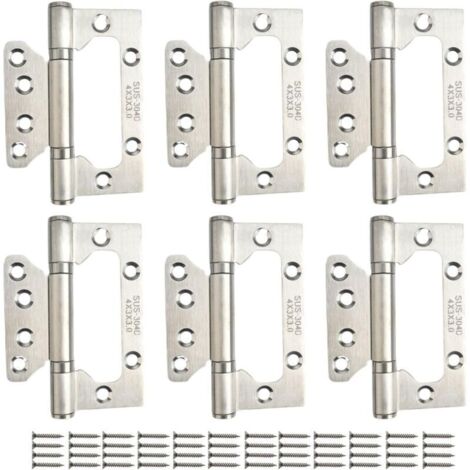 Charnières de porte à roulement robuste encastrées en acier inoxydable, 4 pouces, 6 pièces, argent (1/4)