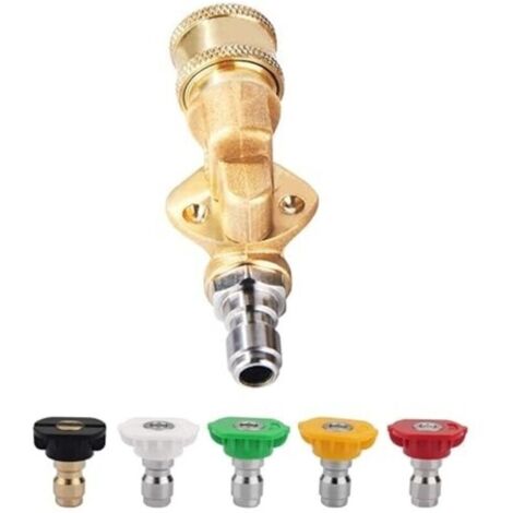 Laveur à pression Joint pivotant Coupleur rotatif en laiton Pivoting réglable 5 angles avec 5PCS Turbo buse Laveur à pression Accessoire de pistolet de nettoyage 1/4" Connexion rapide (1/4)