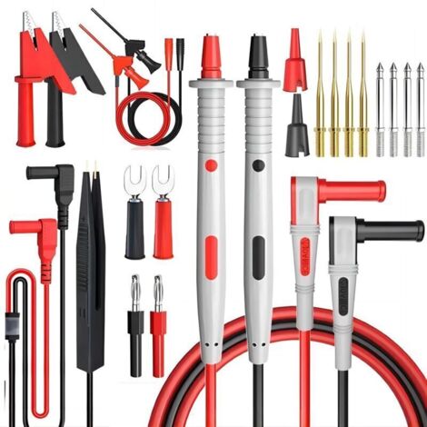 Kit de Cordons de Mesure Multimètre électrique - 24 en 1 Cordon de Test avec Pinces Crocodile Sonde de Test Cable multimètre à fiche Banane - pour testeurs de Tension
