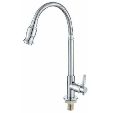 Robinet de cuisine extérieur pivotant à 360° - Monotrou avec douchette extractible flexible, eau froide, convient aux bacs à légumes et aux éviers