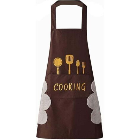 Tablier de cuisine(Marron) pour femme avec poches pour essuyer les mains, grande poche, essuyage à la main, imperméable pour la cuisine et la pâtisserie (1/4)