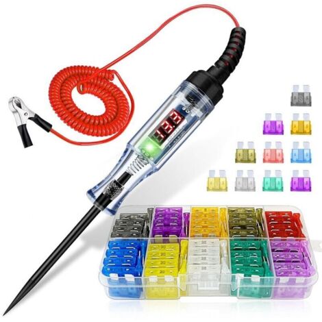 Testeur de Circuit Intelligent et 100Pcs Fusible Voiture Set, 2,5-32V Fusible Testeur Tension avec Numérique LED Lampe Temoin pour Circuits, Fusibles Interrupteurs (1/4)