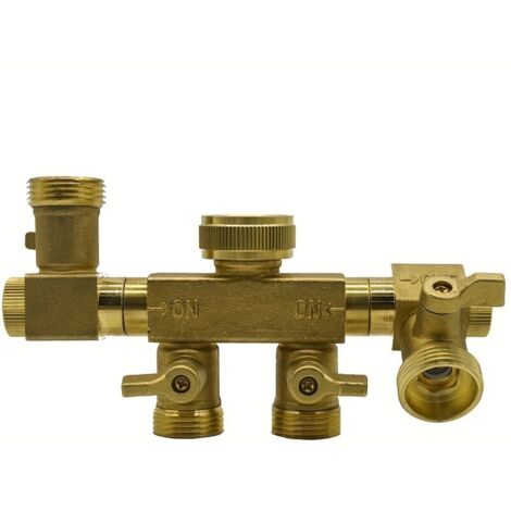 Inverseur 4 Voies en Laiton – Filetage Femelle 1/2" et 3/4", Connecteur en Y BSP avec Rotation à 360° pour Tuyaux et Robinet (1/5)