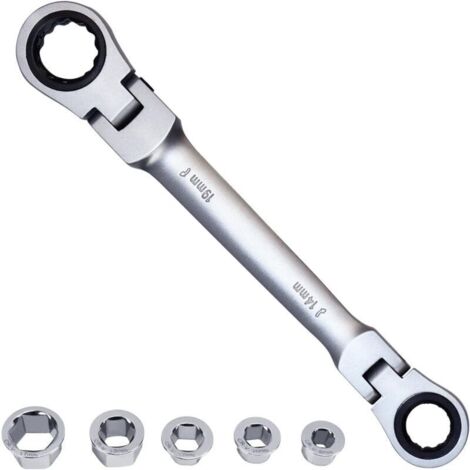 ] Clé à cliquet 180Flex-Head, clé à cliquet 7-en-1 à double anneau de 8, 10, 12, 13, 14, 17, 19mm, clé combinée à cliquet 72 dents, en acier chromé CV (1/4)