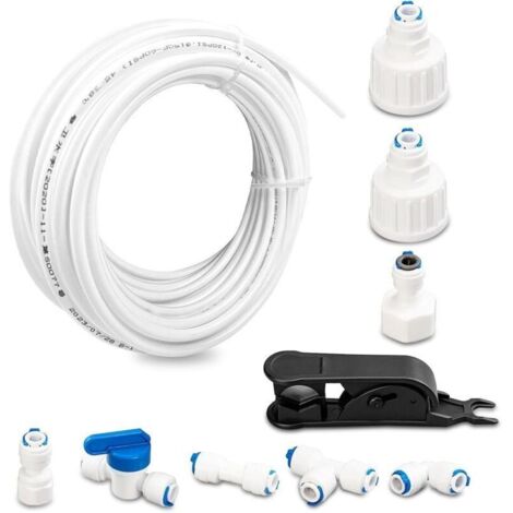 Matériau POM Tuyau Frigo Alimentation en eau, Kit de Universel Raccord pour Purificateur d'eau, Set de Raccordement pour Réfrigérateur Conduite Arrivée Connecteurs pour Osmose Inverse (1/4)
